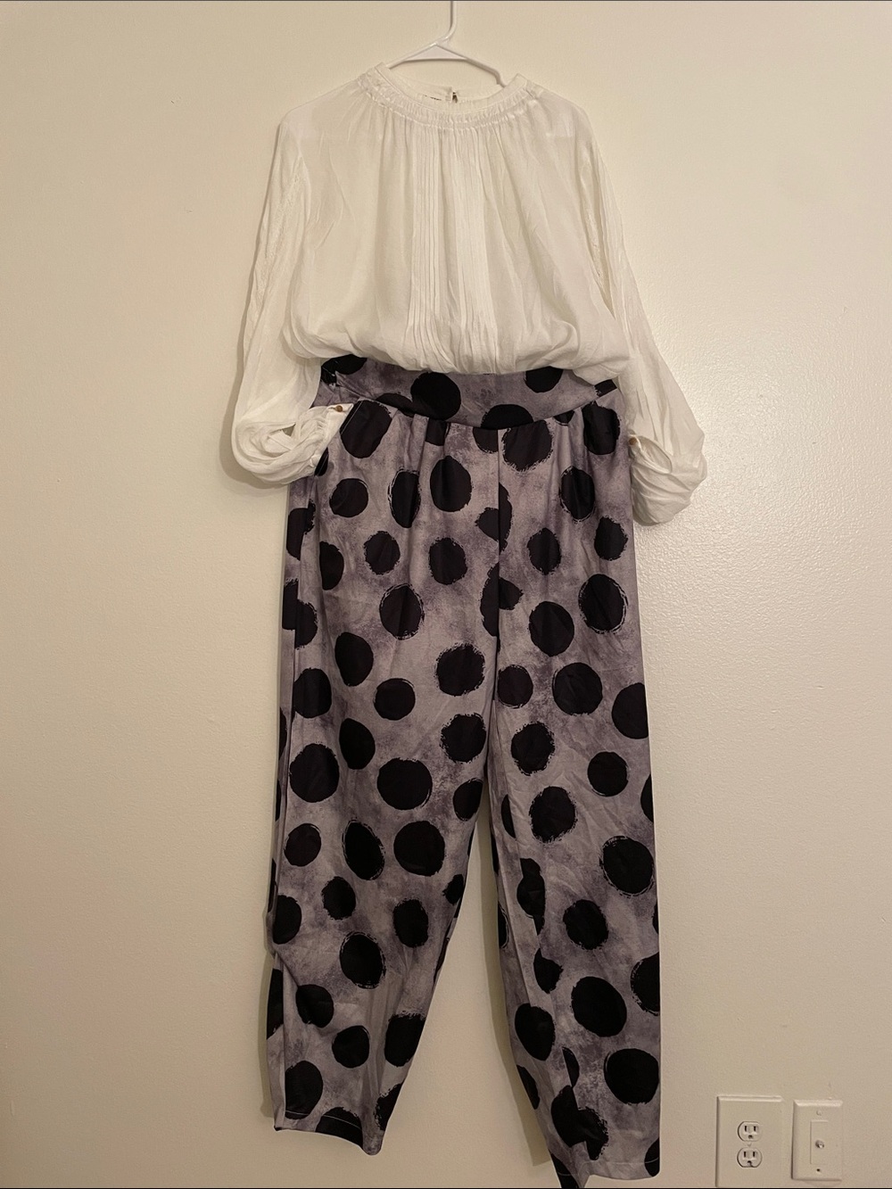 Polka Dot Wide-Leg Pants in Gray and Black